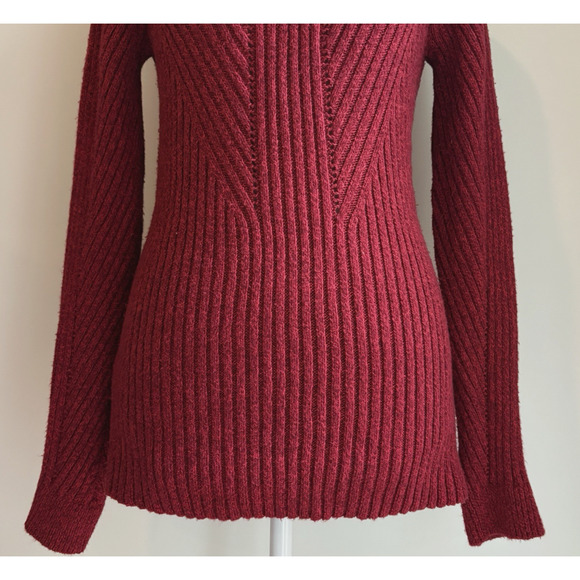 SUNDANCE Ribbed Knit Turtleneck Fitted Sweater Cotton Silk Stretchy Red S - Picture 7 of 13